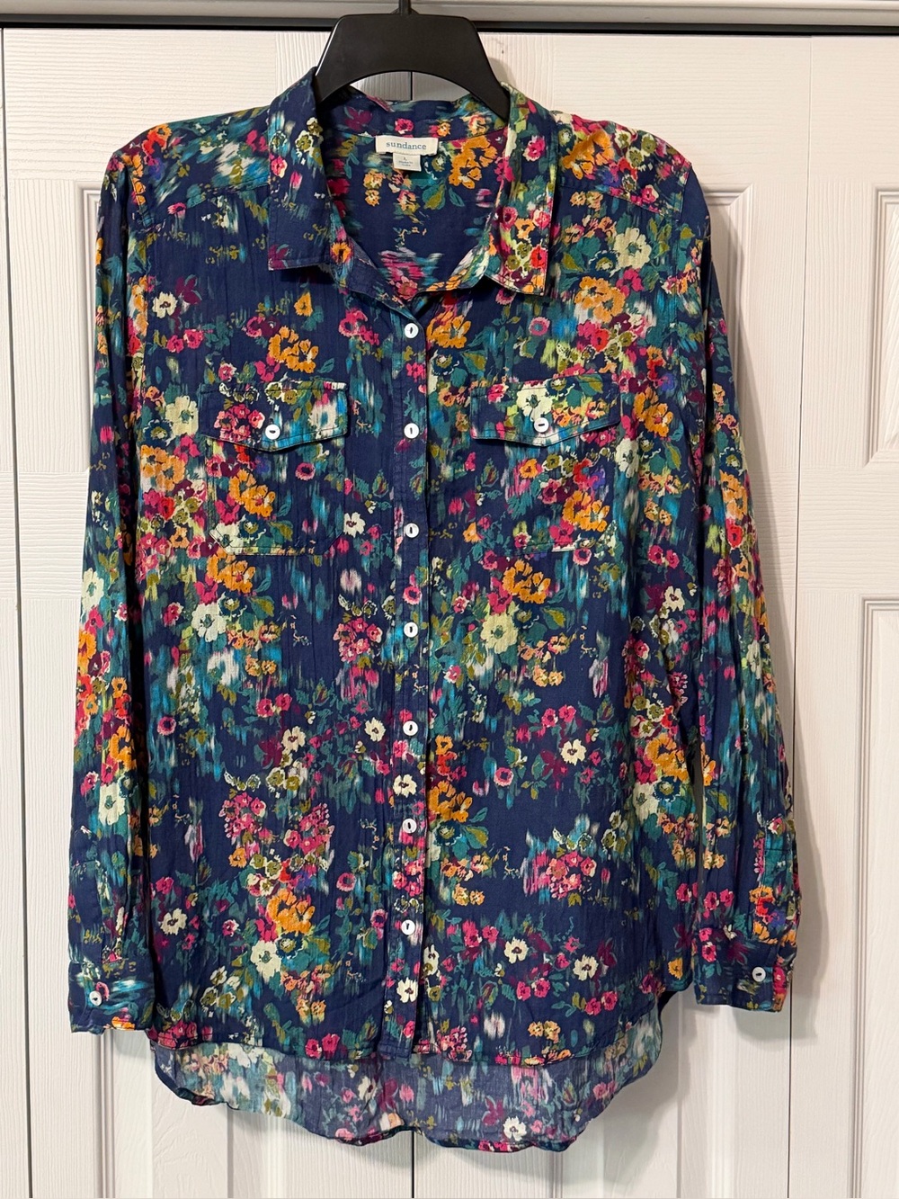 Sundance Floral Print Cotton Button Down Shirt Size Large
